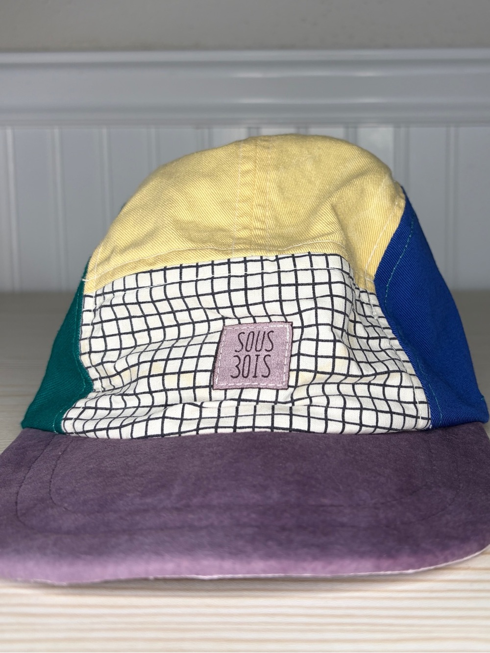 LeSousBois Colorblock Grid Cap in Yellow, Blue, Green, Purple